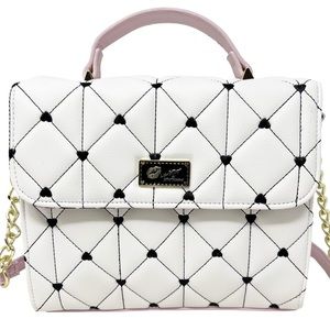 Betsey Johnson LUV Betsey White with Black Hearts Satchel Shoulder Bag P…